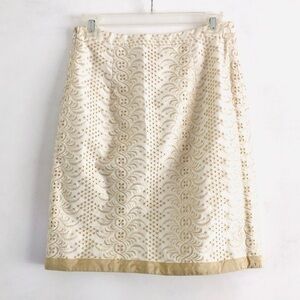 Banana Republic Skirt 0 Eyelet Gold Embroidery White Cocktail Event Occasion